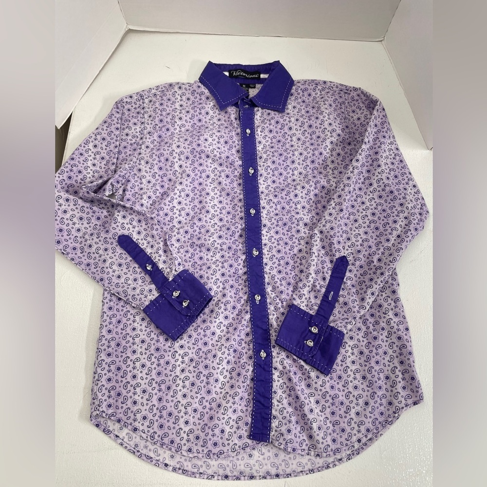 TALLIA Purple and Lavender Paisley Button Down Shirt